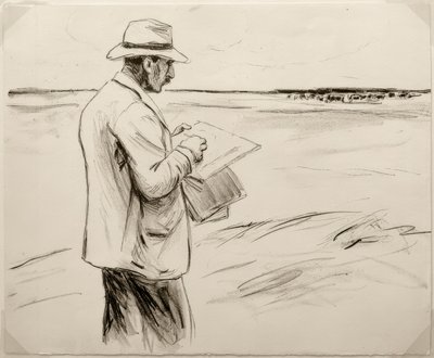 M. Liebermann, Autoritratto, disegnando all